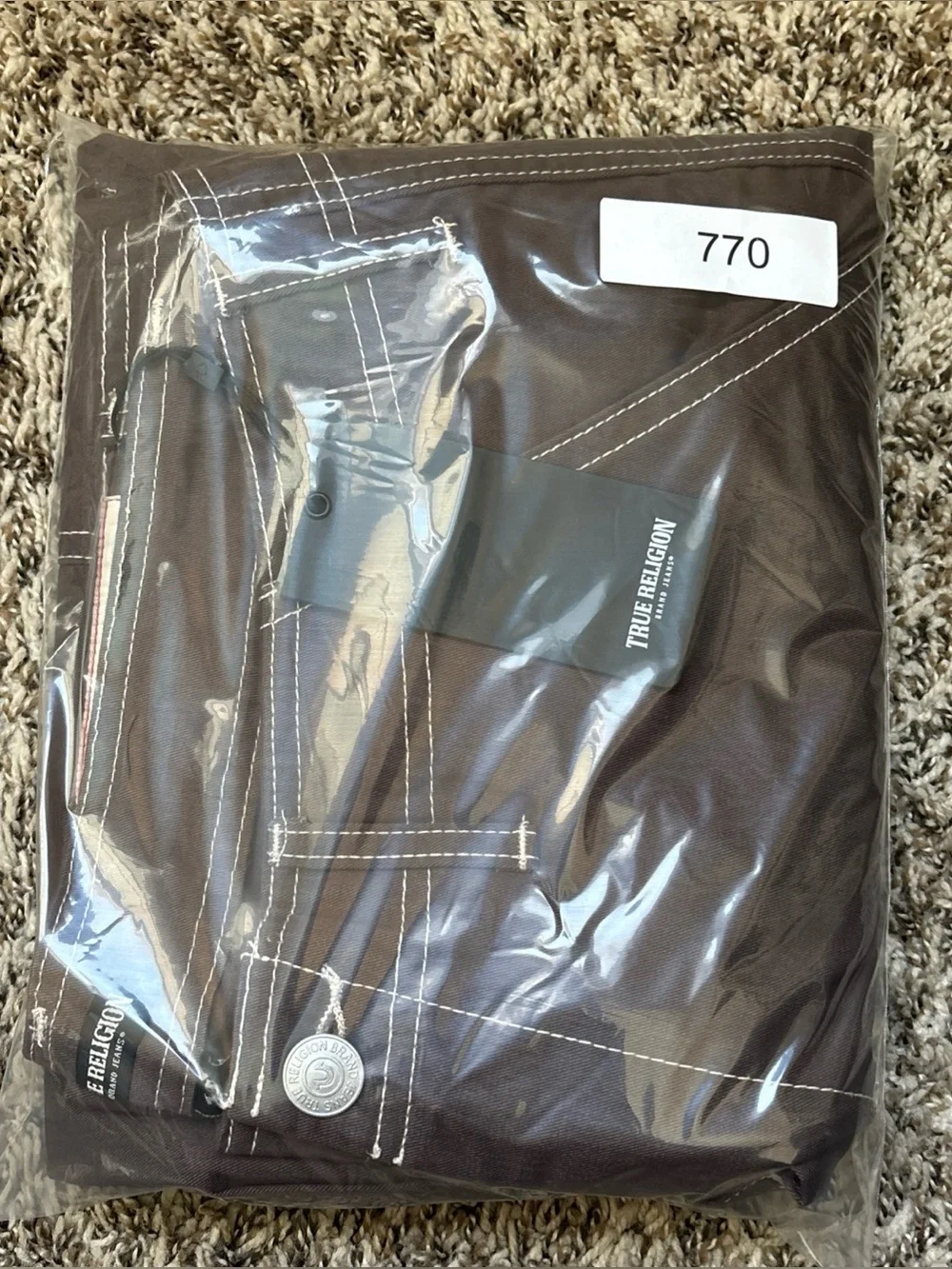 True Religion Men's Brown Cargo Pants with Contrast Stitching